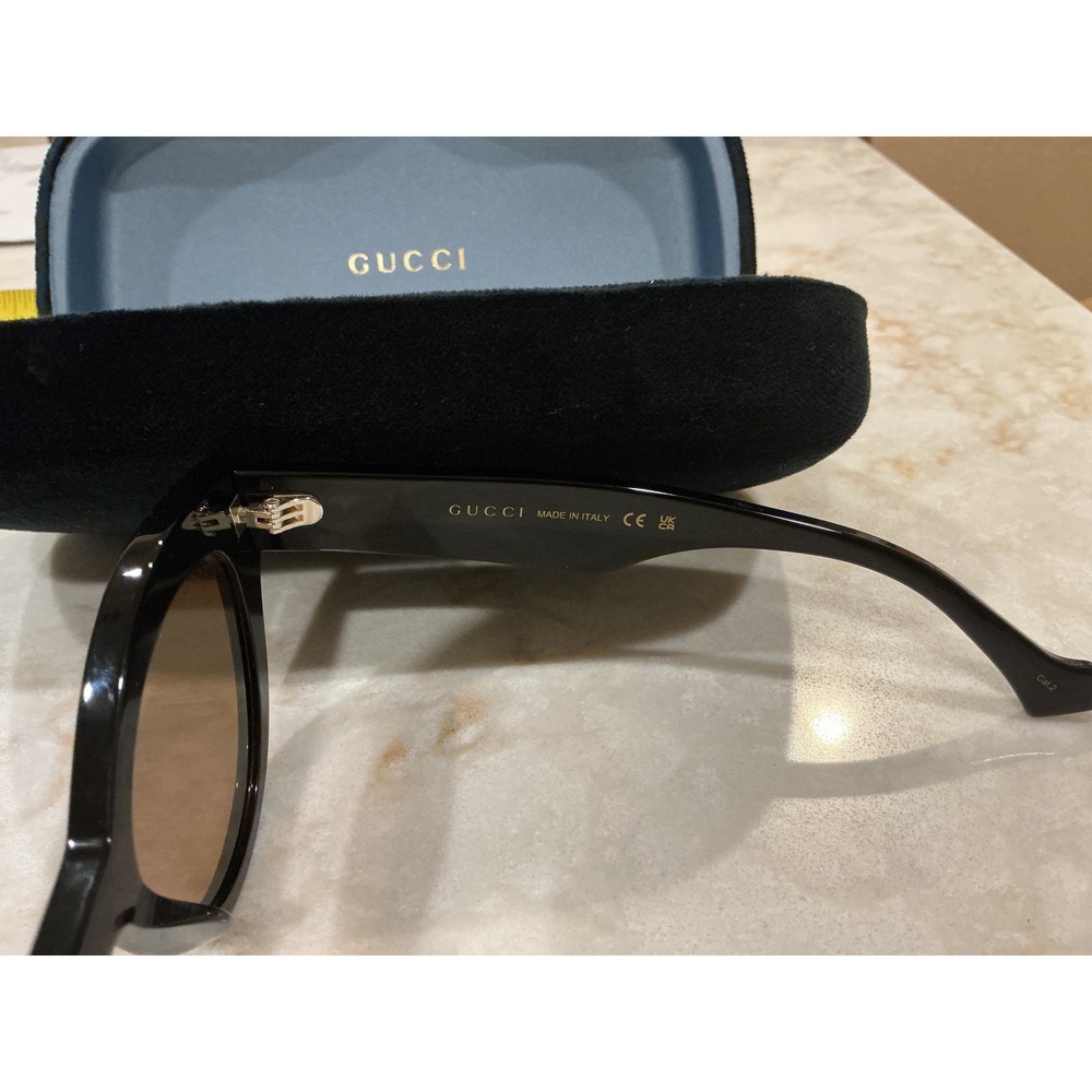 GUCCI GG0957S 003Cat Eye Sunglasses Black Gold Logo Brown Lens Italy M - Picture 7 of 13